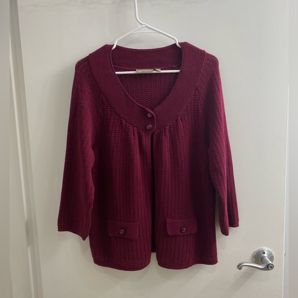 Croft & Barrow Burgundy Cardigan Sweater Shawl Collar Pockets Size L - Picture 2 of 9